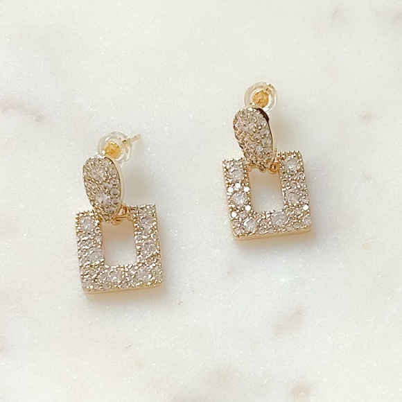 Micro Paved Dangle Drop Earrings | 24K Gold Filled - Picture 2 of 3